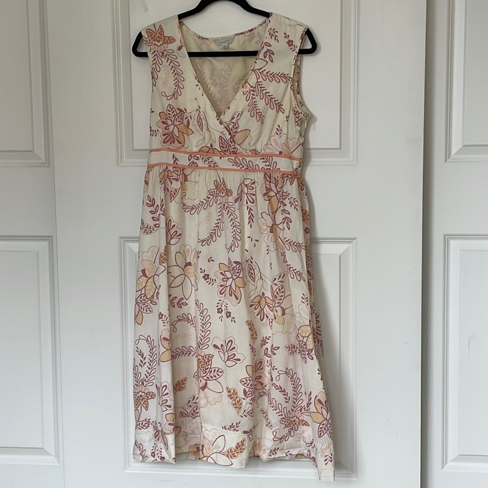 Garnet Hill Sleeveless Cream/Blush Floral Midi Dress 12